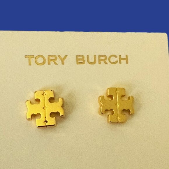 Tory Burch Gold Stud Earrings with the "secret' North-South symbol NWOT - Picture 3 of 8